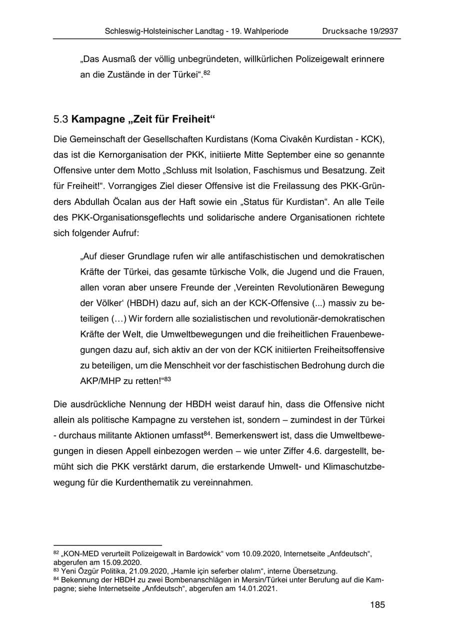 Seite 197 des Verfassungsschutzbericht 2020 Schleswig-Holstein