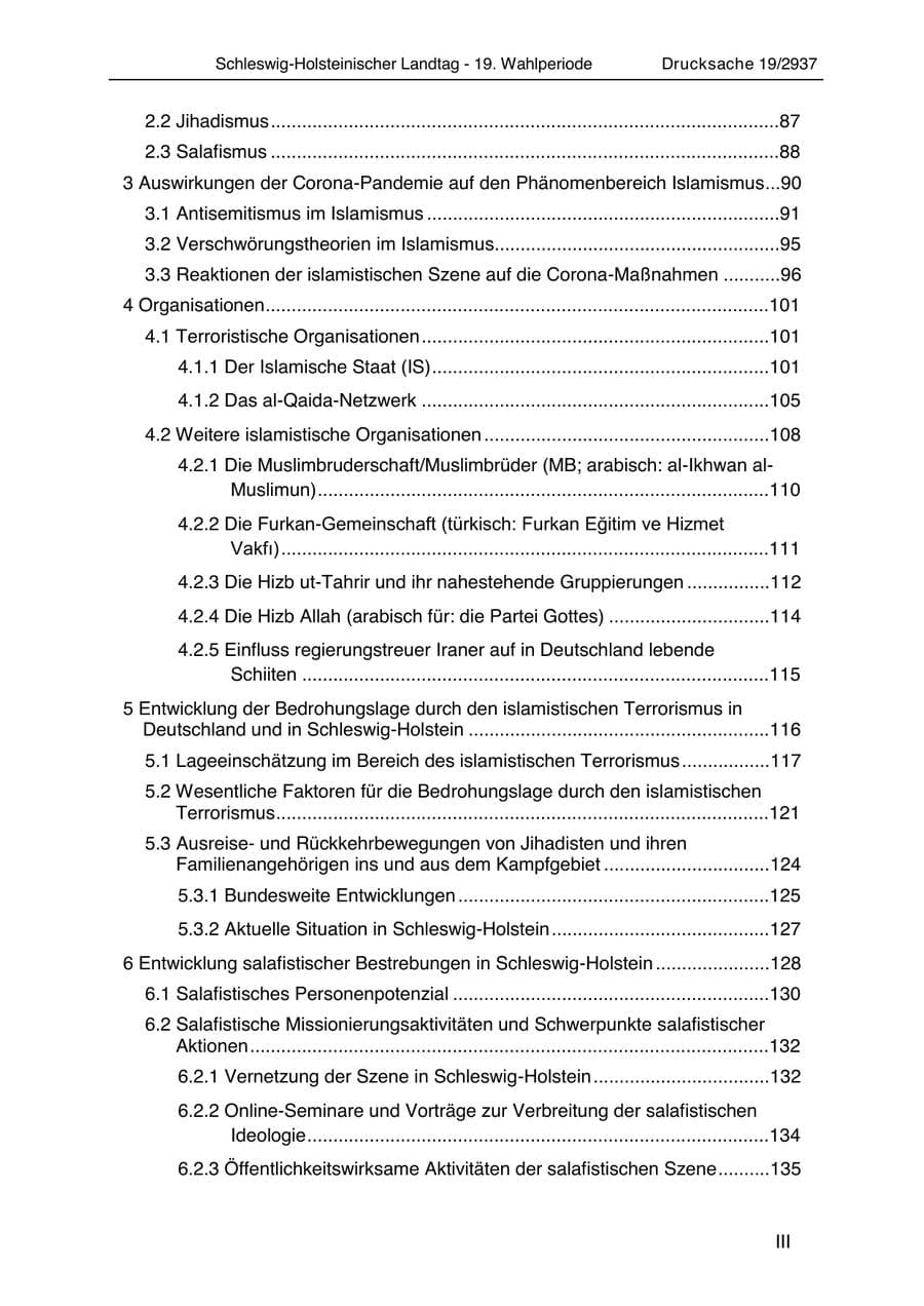 Seite 5 des Verfassungsschutzbericht 2020 Schleswig-Holstein