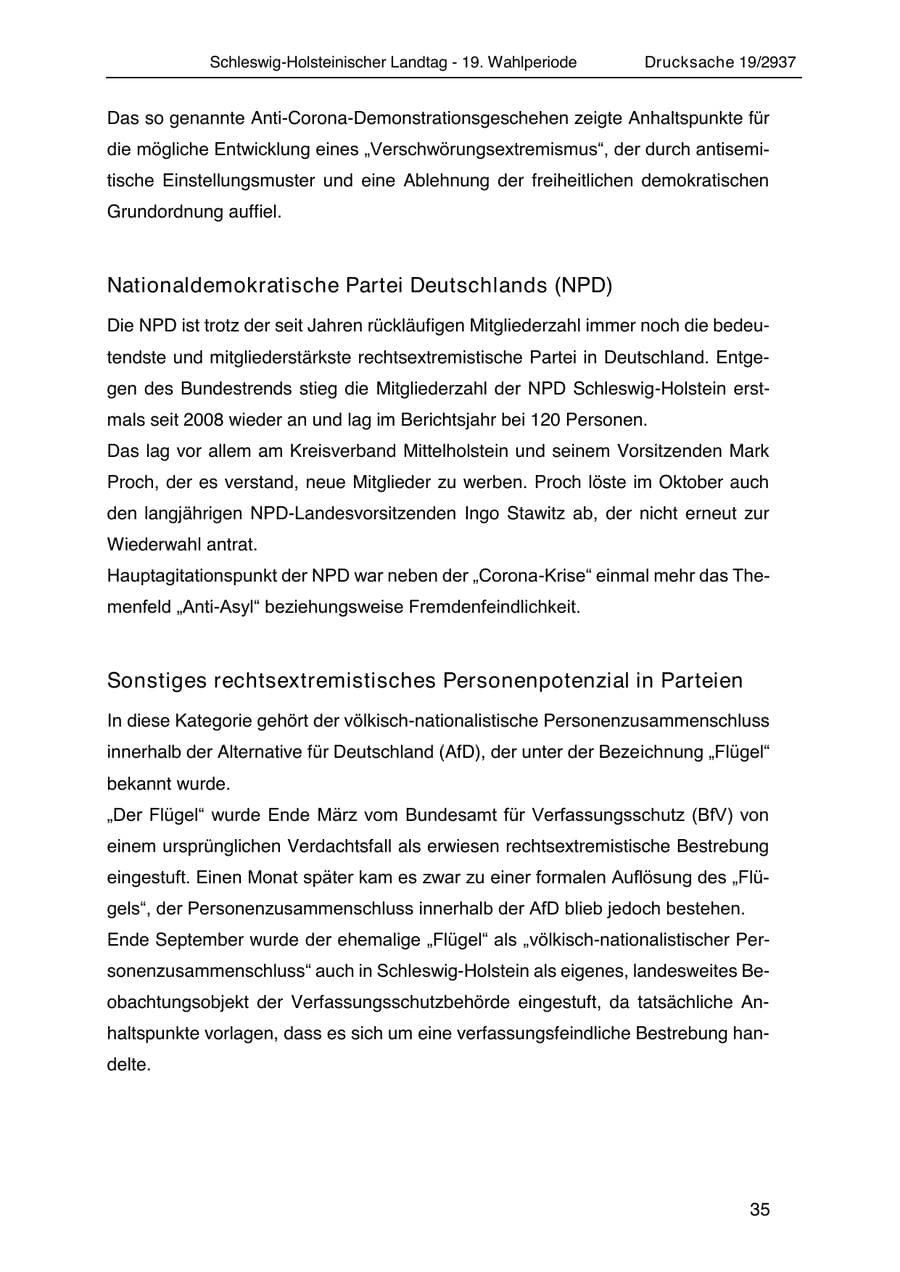 Seite 47 des Verfassungsschutzbericht 2020 Schleswig-Holstein