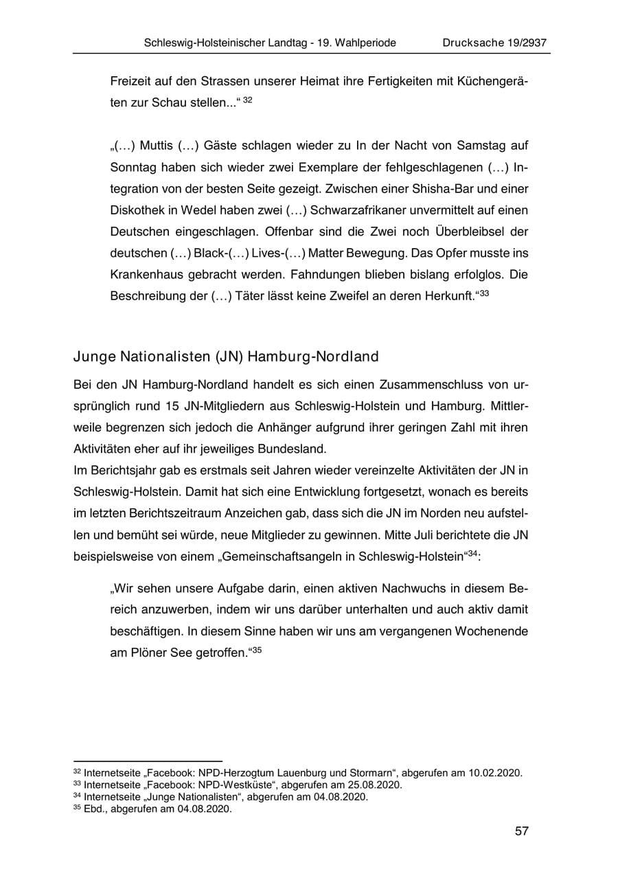 Seite 69 des Verfassungsschutzbericht 2020 Schleswig-Holstein