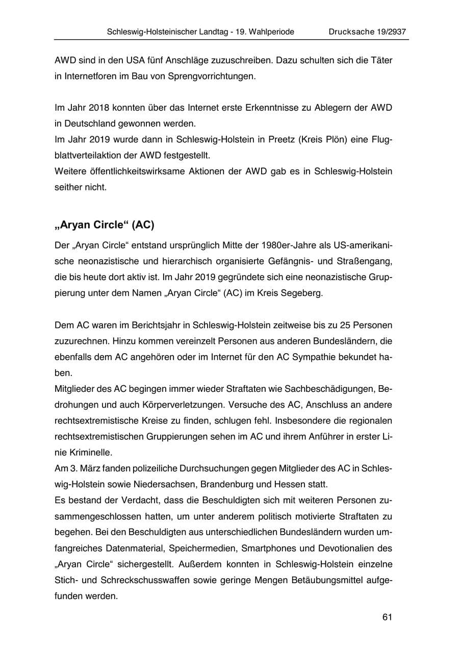 Seite 73 des Verfassungsschutzbericht 2020 Schleswig-Holstein