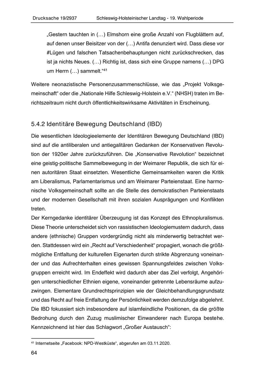 Seite 76 des Verfassungsschutzbericht 2020 Schleswig-Holstein