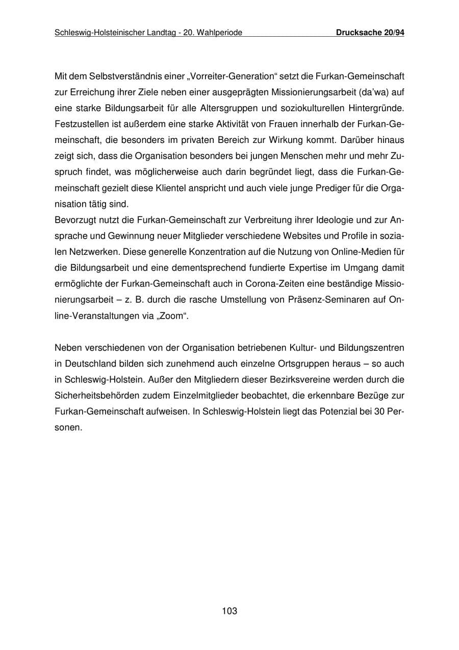 Seite 104 des Verfassungsschutzbericht 2021 Schleswig-Holstein