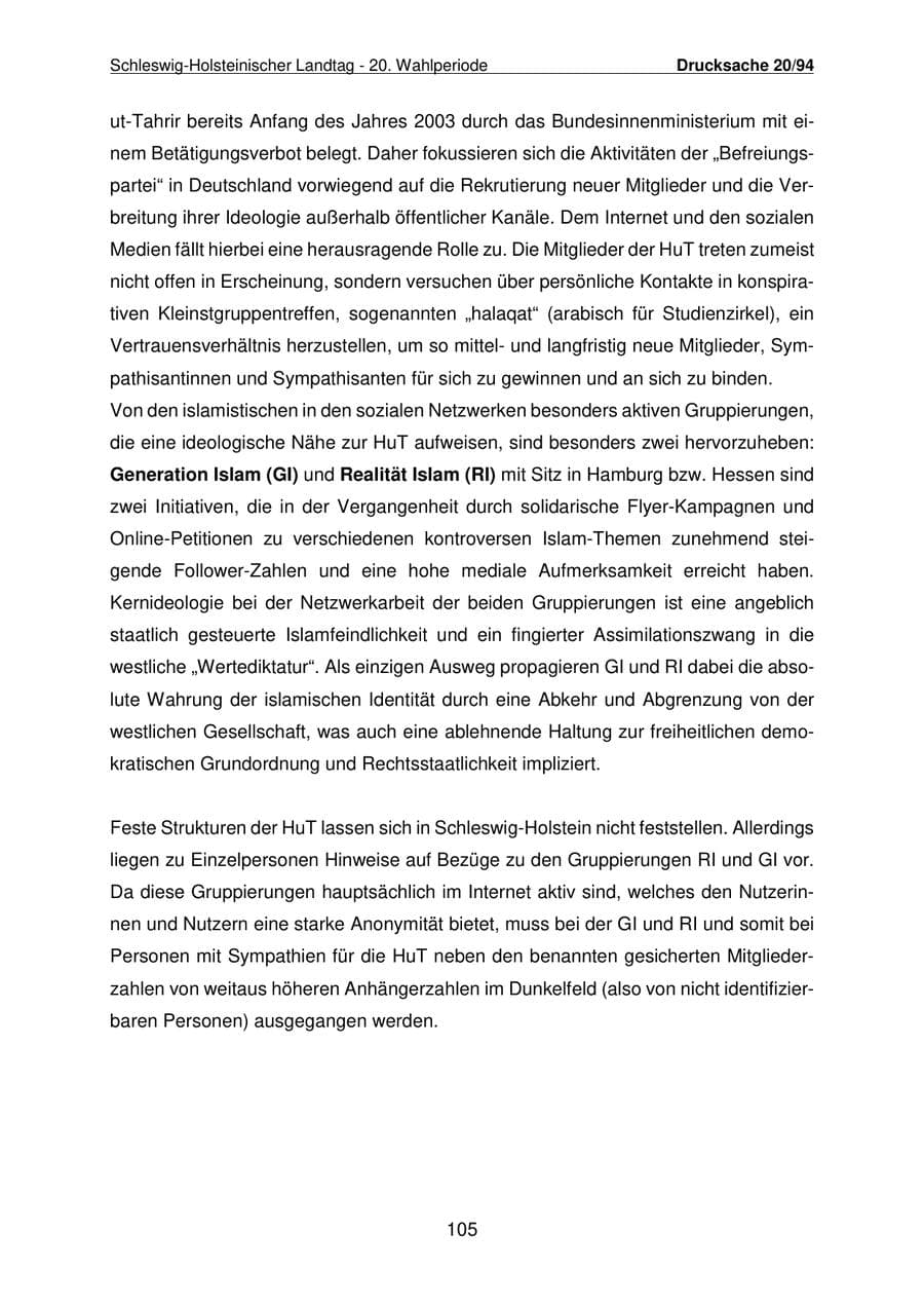 Seite 106 des Verfassungsschutzbericht 2021 Schleswig-Holstein