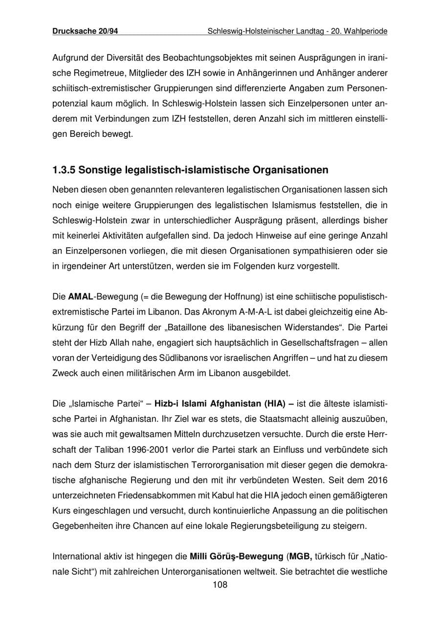 Seite 109 des Verfassungsschutzbericht 2021 Schleswig-Holstein