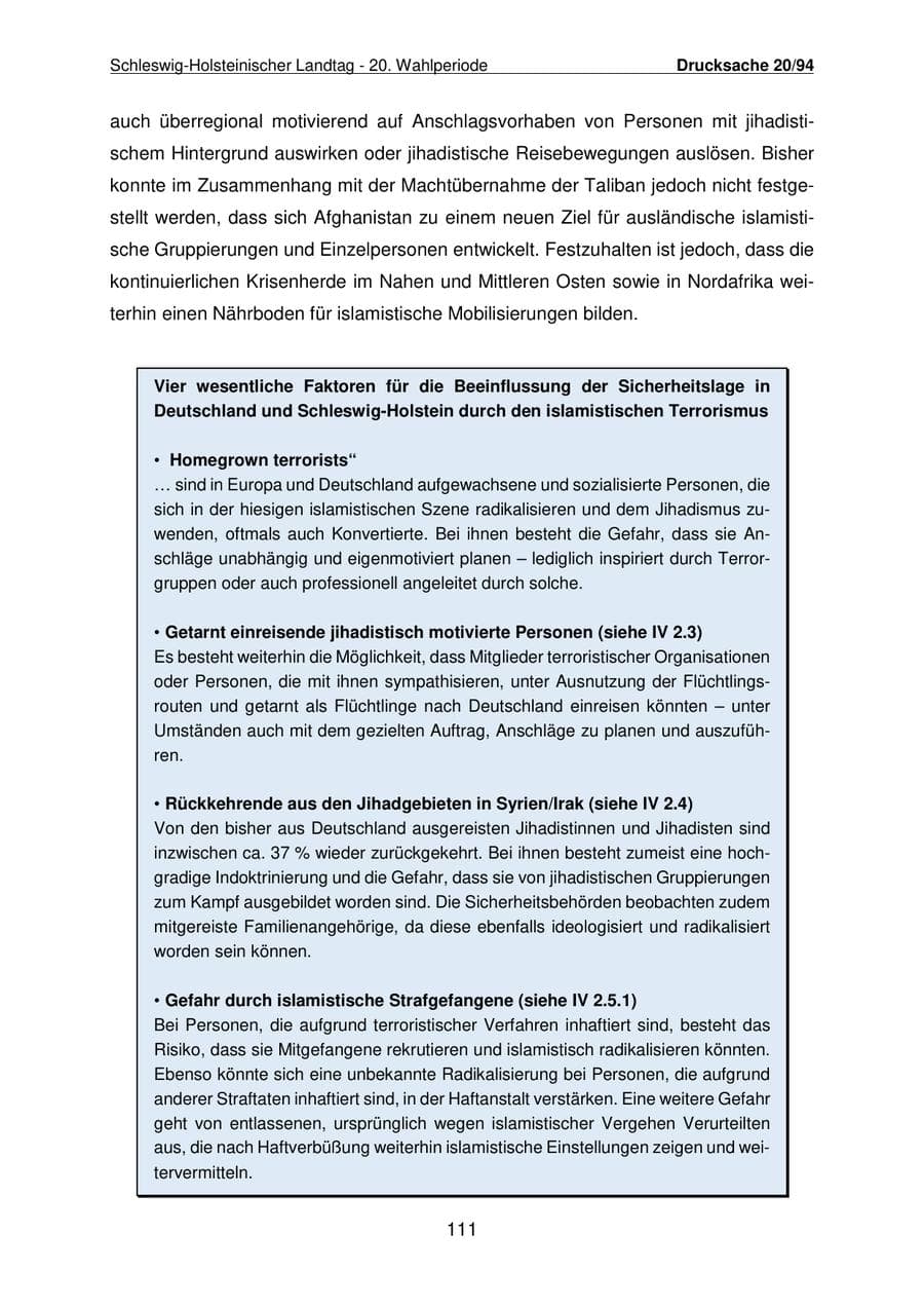 Seite 112 des Verfassungsschutzbericht 2021 Schleswig-Holstein