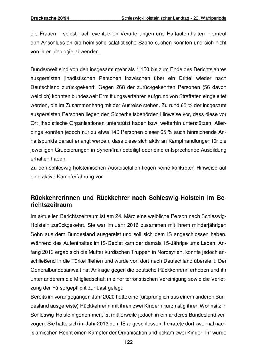 Seite 123 des Verfassungsschutzbericht 2021 Schleswig-Holstein