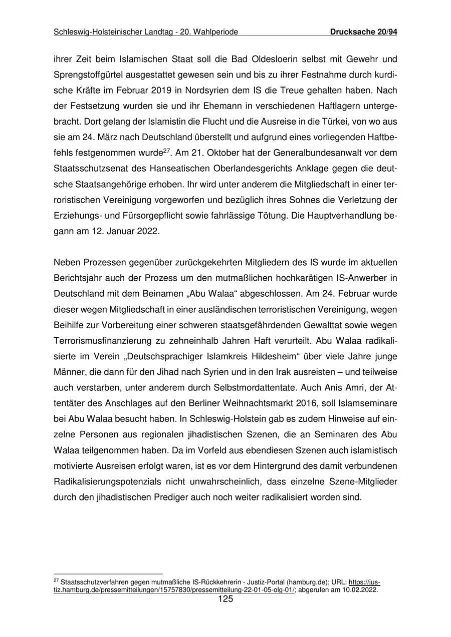 Seite 126 des Verfassungsschutzbericht 2021 Schleswig-Holstein
