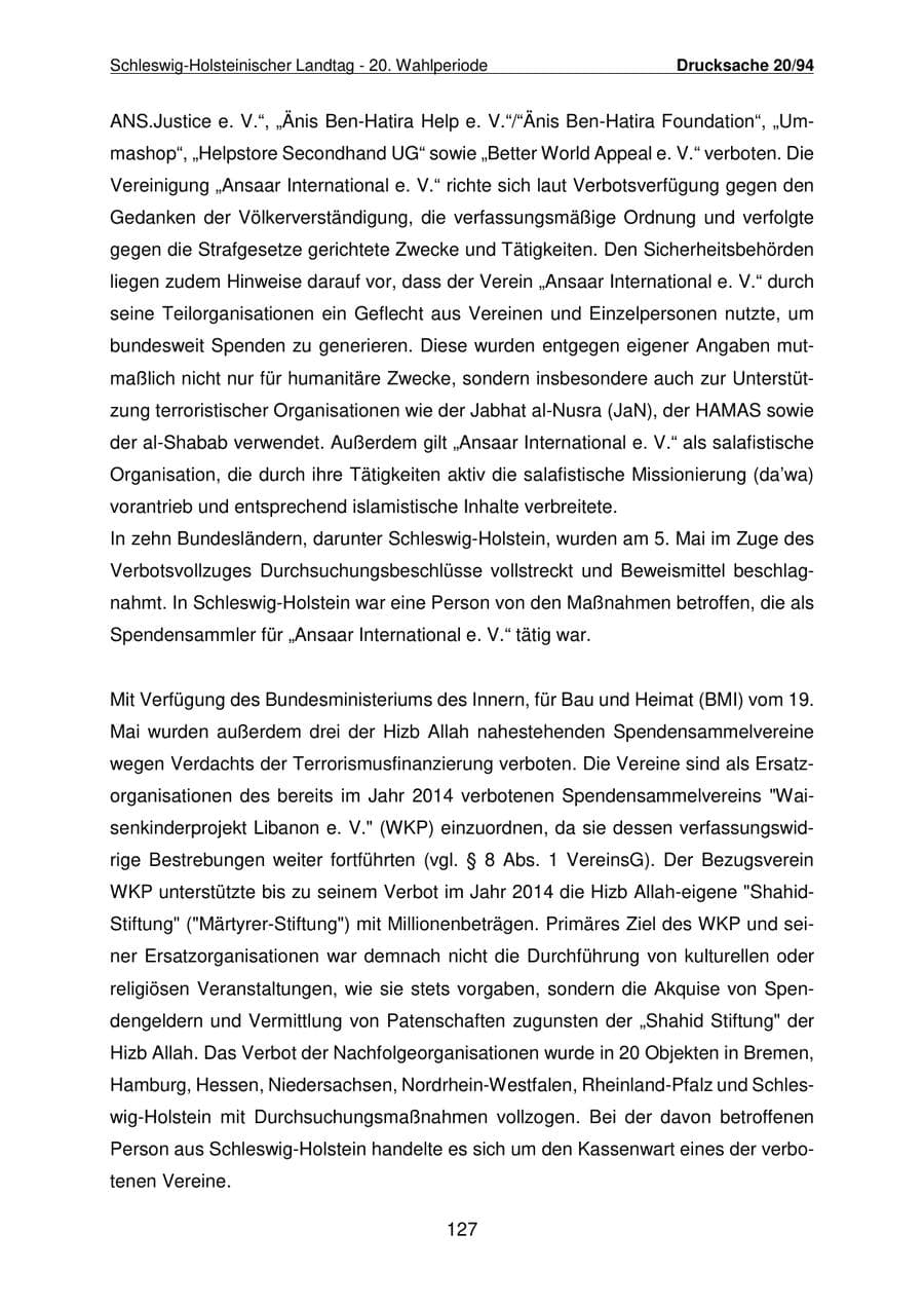 Seite 128 des Verfassungsschutzbericht 2021 Schleswig-Holstein