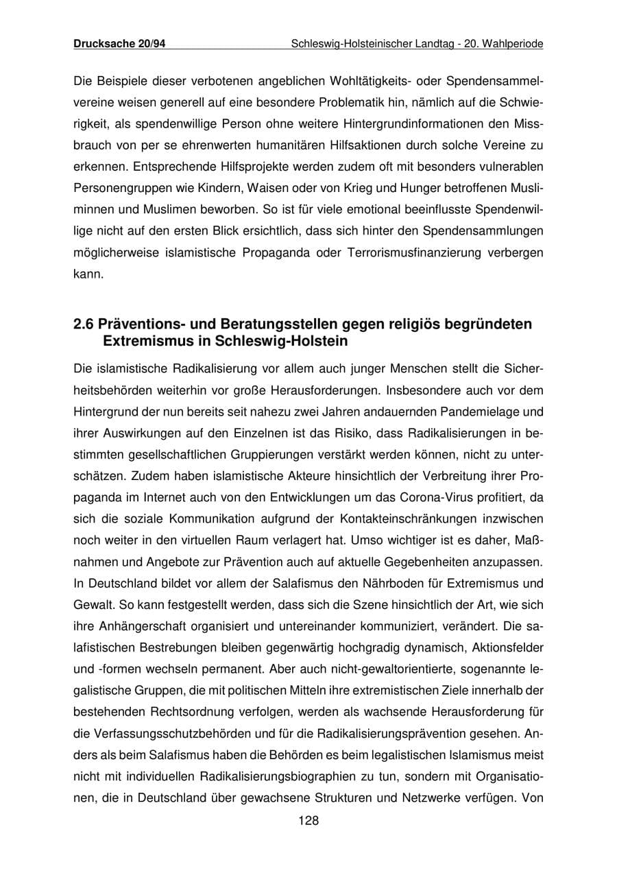 Seite 129 des Verfassungsschutzbericht 2021 Schleswig-Holstein
