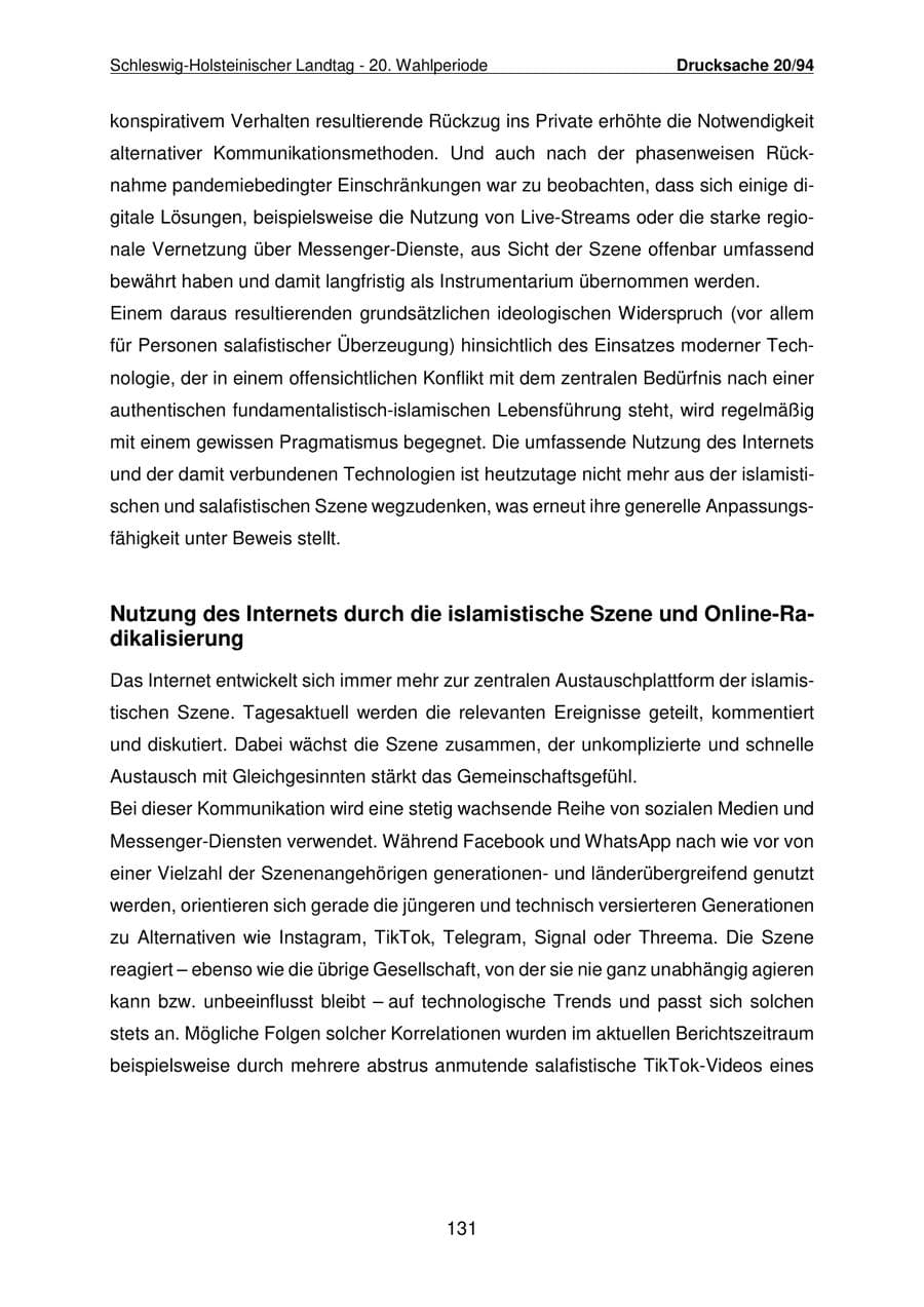 Seite 132 des Verfassungsschutzbericht 2021 Schleswig-Holstein