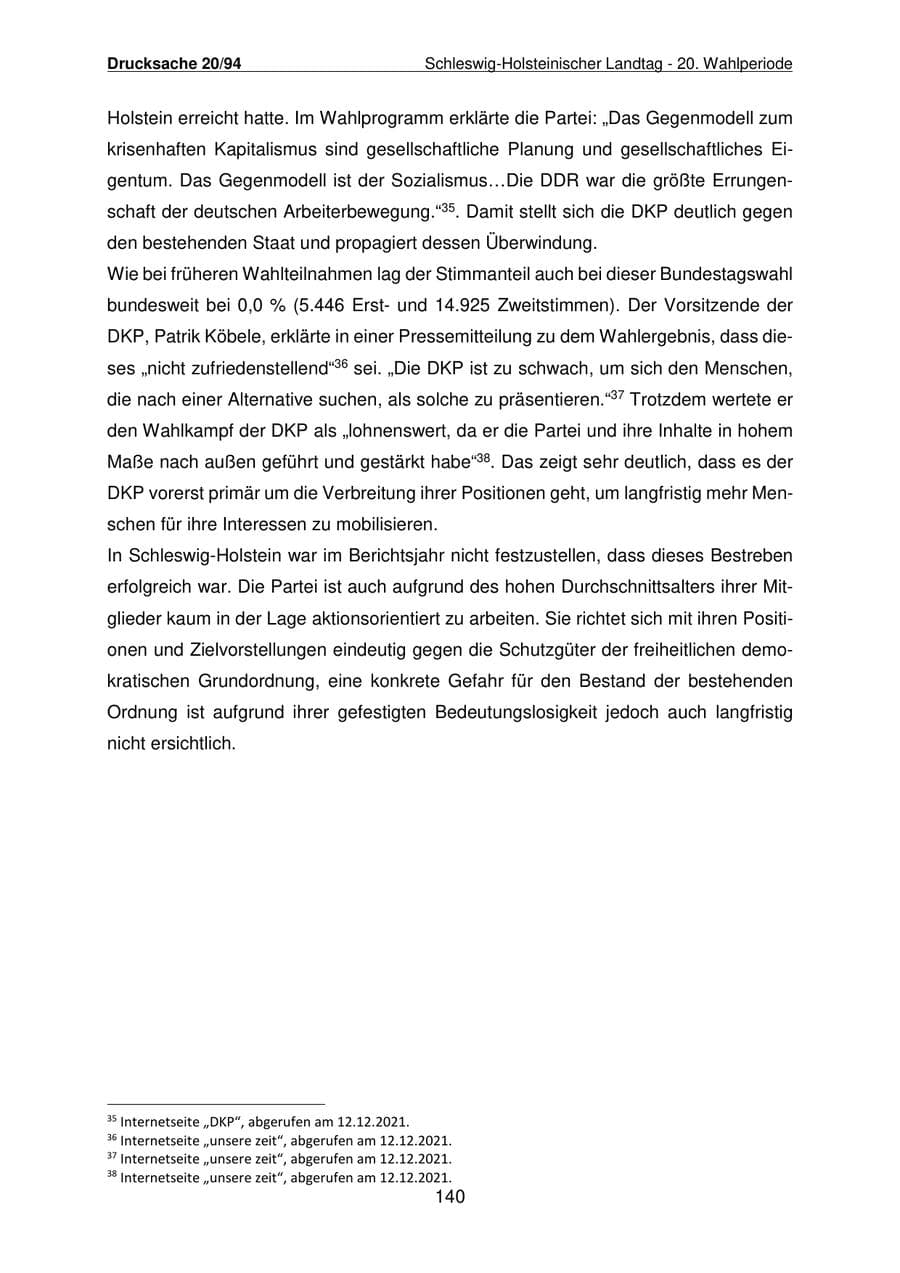 Seite 141 des Verfassungsschutzbericht 2021 Schleswig-Holstein