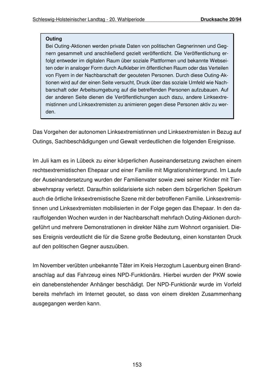 Seite 154 des Verfassungsschutzbericht 2021 Schleswig-Holstein