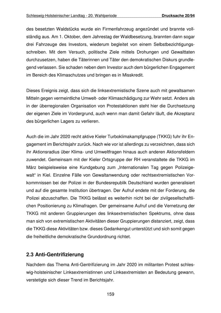 Seite 160 des Verfassungsschutzbericht 2021 Schleswig-Holstein
