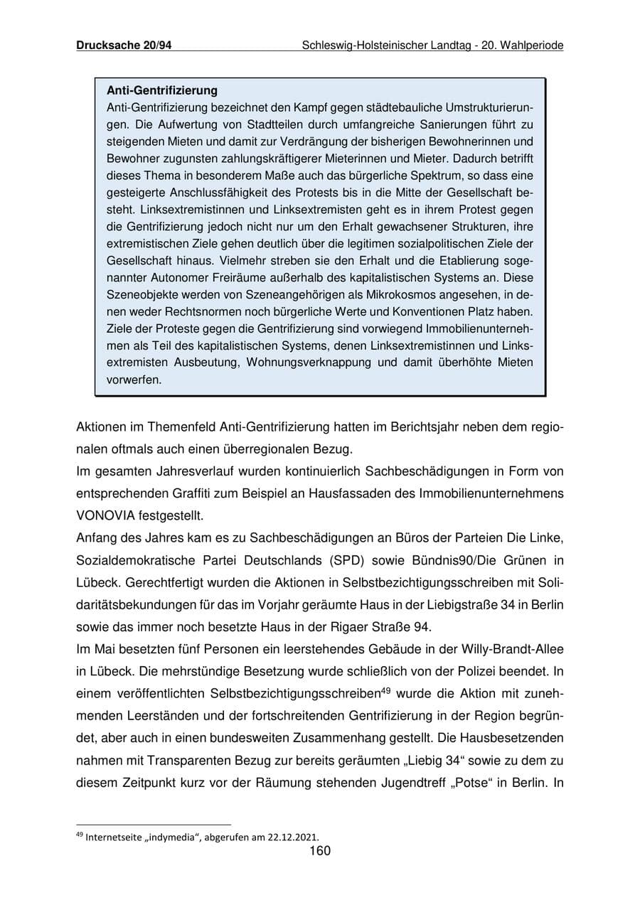 Seite 161 des Verfassungsschutzbericht 2021 Schleswig-Holstein