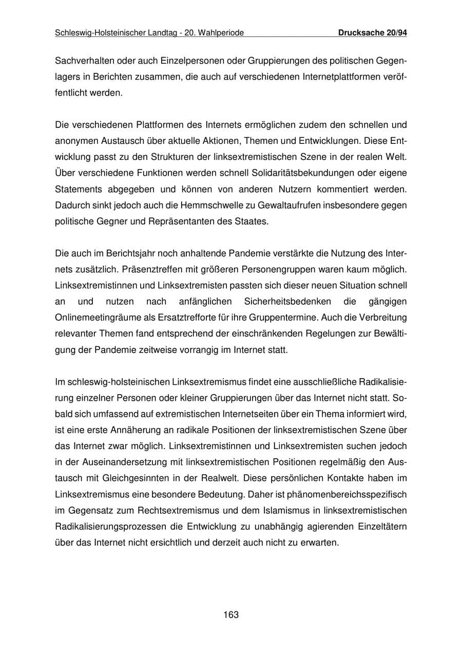 Seite 164 des Verfassungsschutzbericht 2021 Schleswig-Holstein