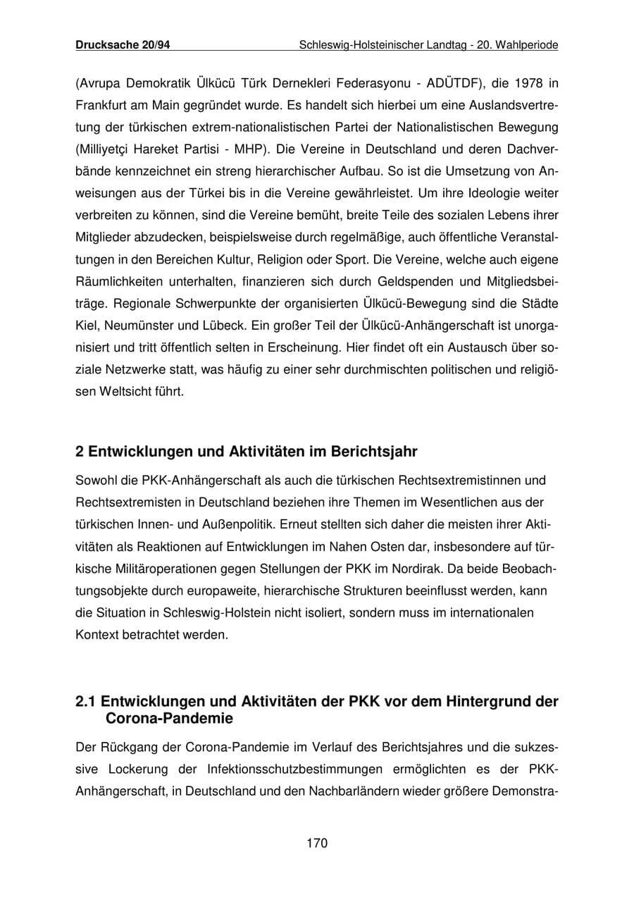 Seite 171 des Verfassungsschutzbericht 2021 Schleswig-Holstein