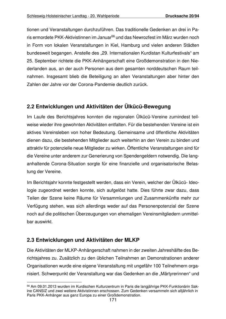 Seite 172 des Verfassungsschutzbericht 2021 Schleswig-Holstein