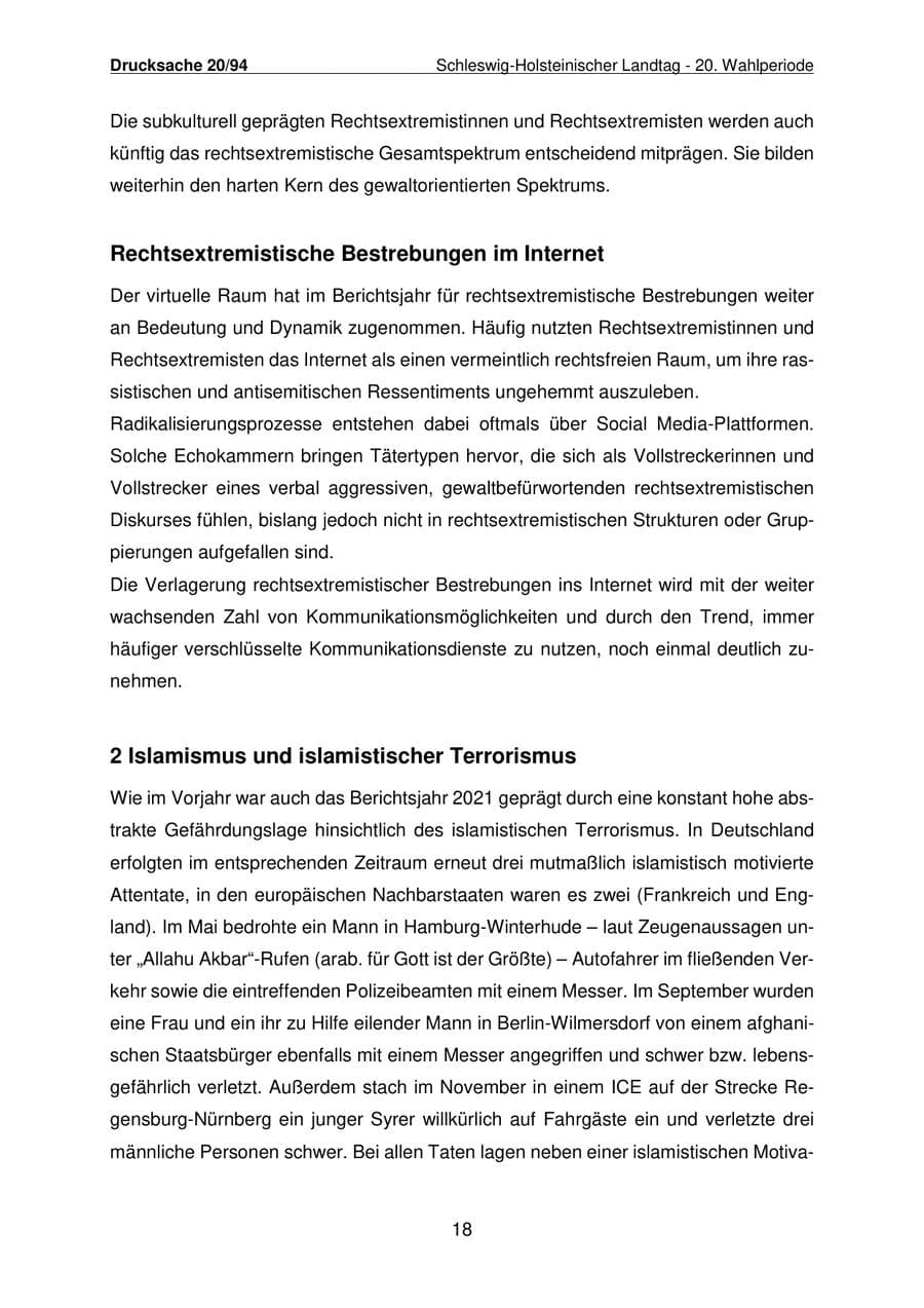 Seite 19 des Verfassungsschutzbericht 2021 Schleswig-Holstein