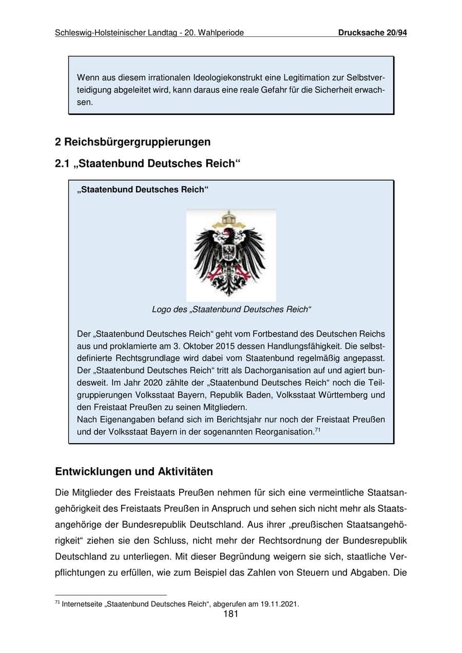Seite 182 des Verfassungsschutzbericht 2021 Schleswig-Holstein