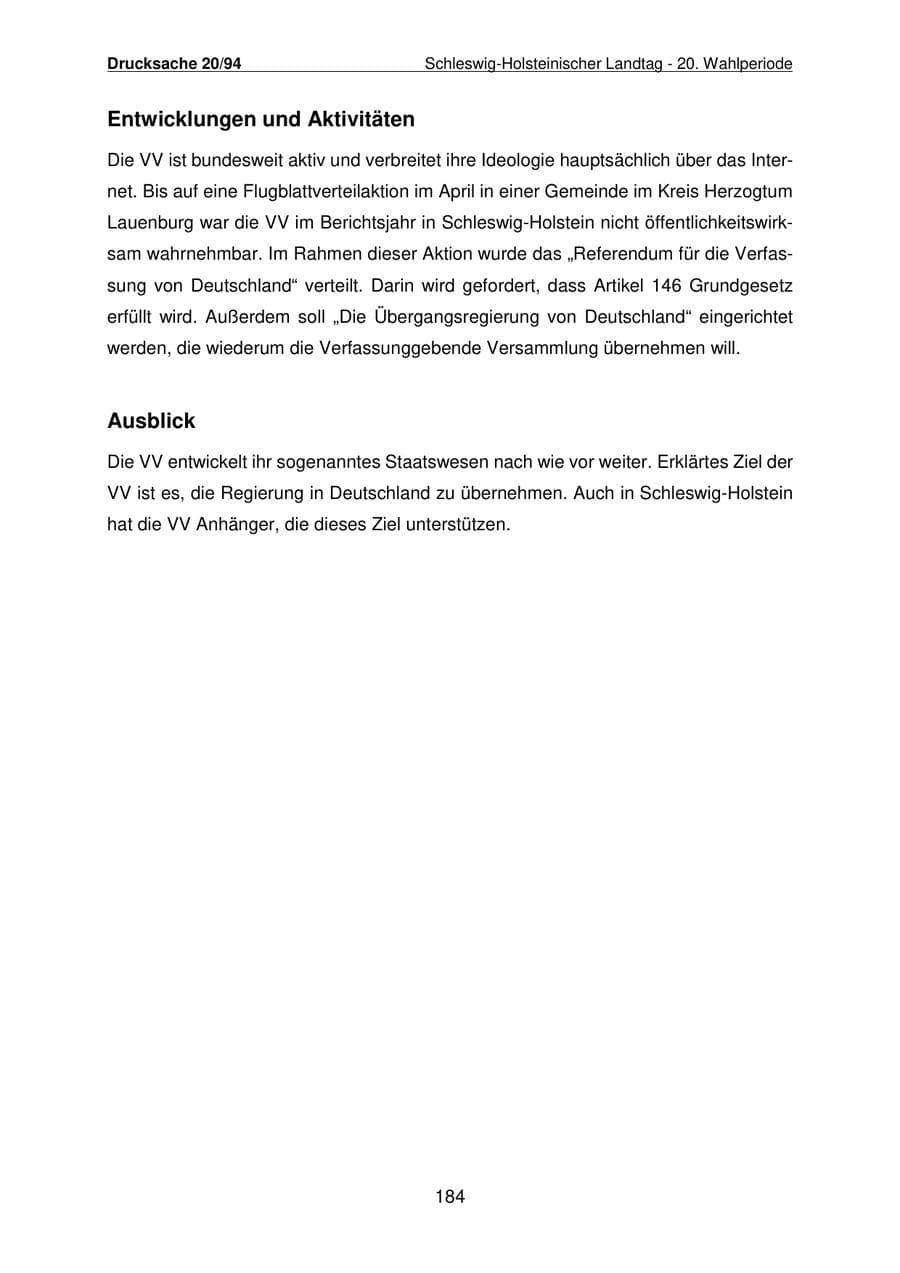 Seite 185 des Verfassungsschutzbericht 2021 Schleswig-Holstein