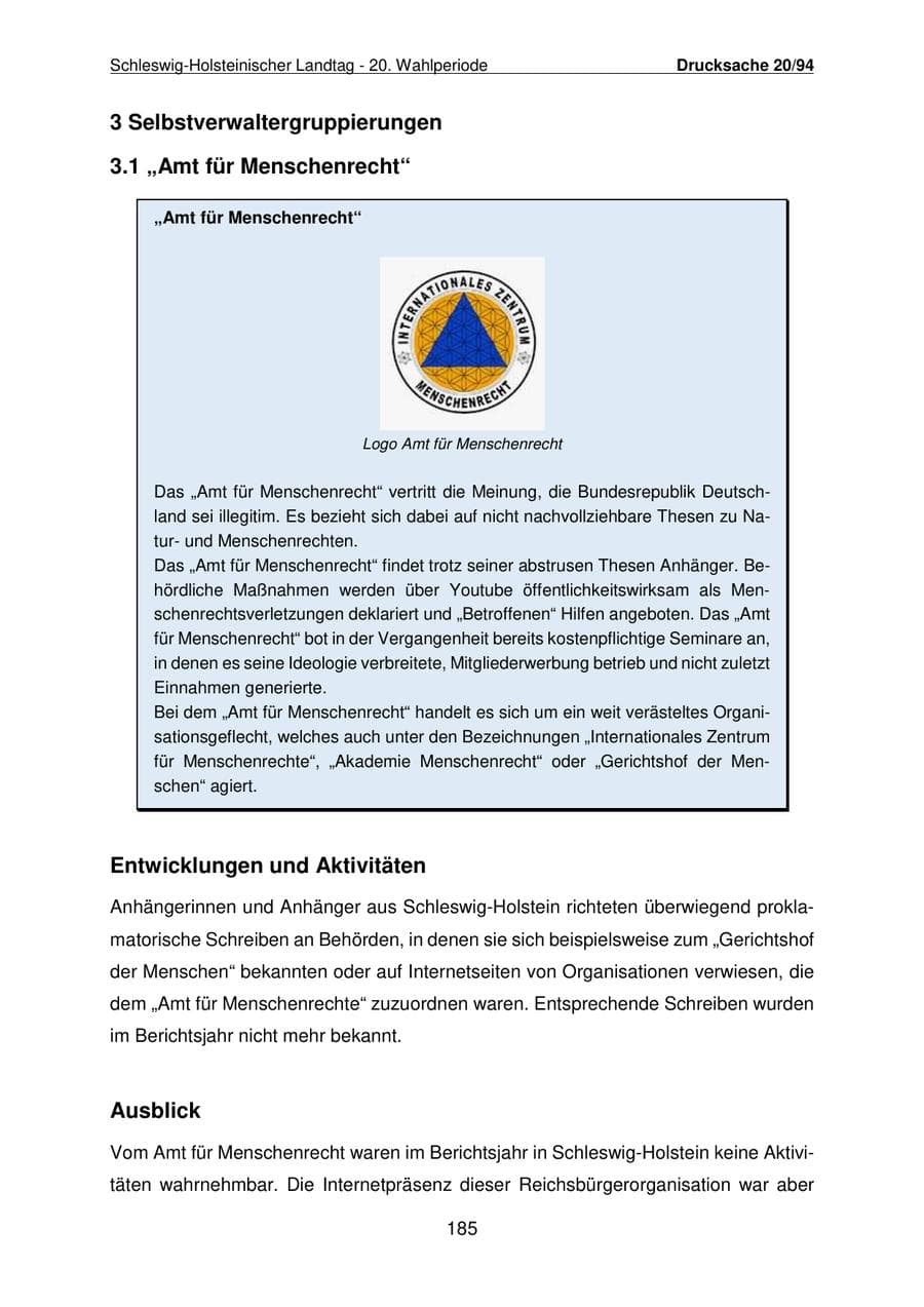 Seite 186 des Verfassungsschutzbericht 2021 Schleswig-Holstein