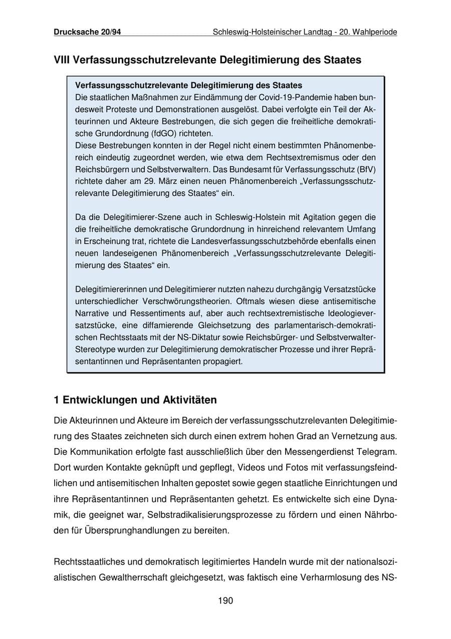 Seite 191 des Verfassungsschutzbericht 2021 Schleswig-Holstein