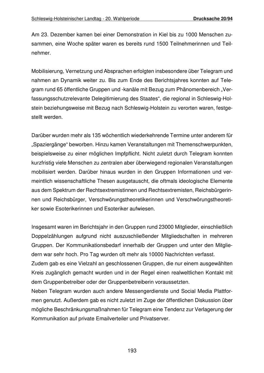 Seite 194 des Verfassungsschutzbericht 2021 Schleswig-Holstein