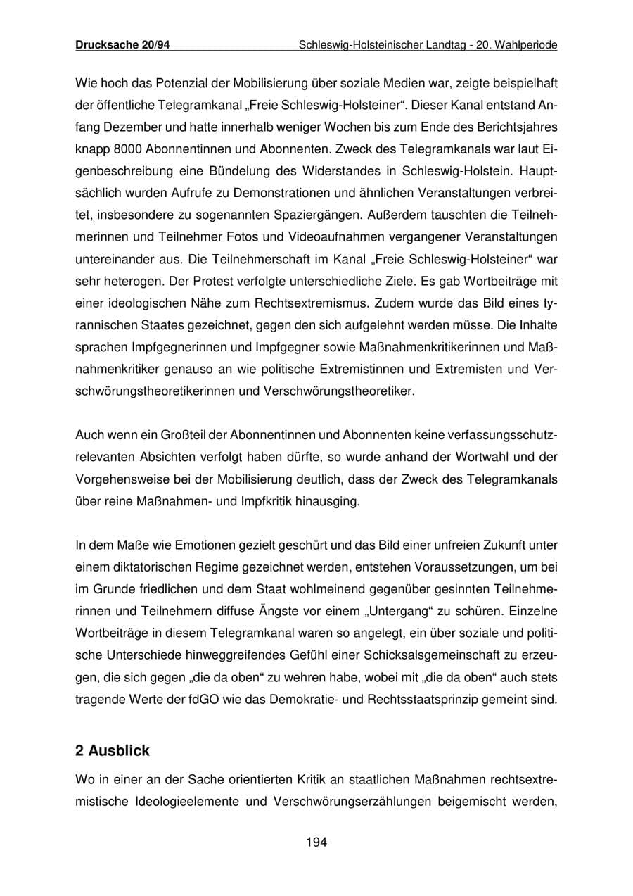 Seite 195 des Verfassungsschutzbericht 2021 Schleswig-Holstein
