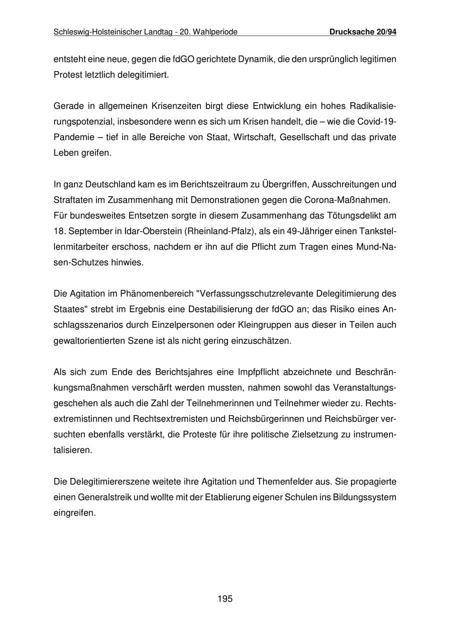 Seite 196 des Verfassungsschutzbericht 2021 Schleswig-Holstein