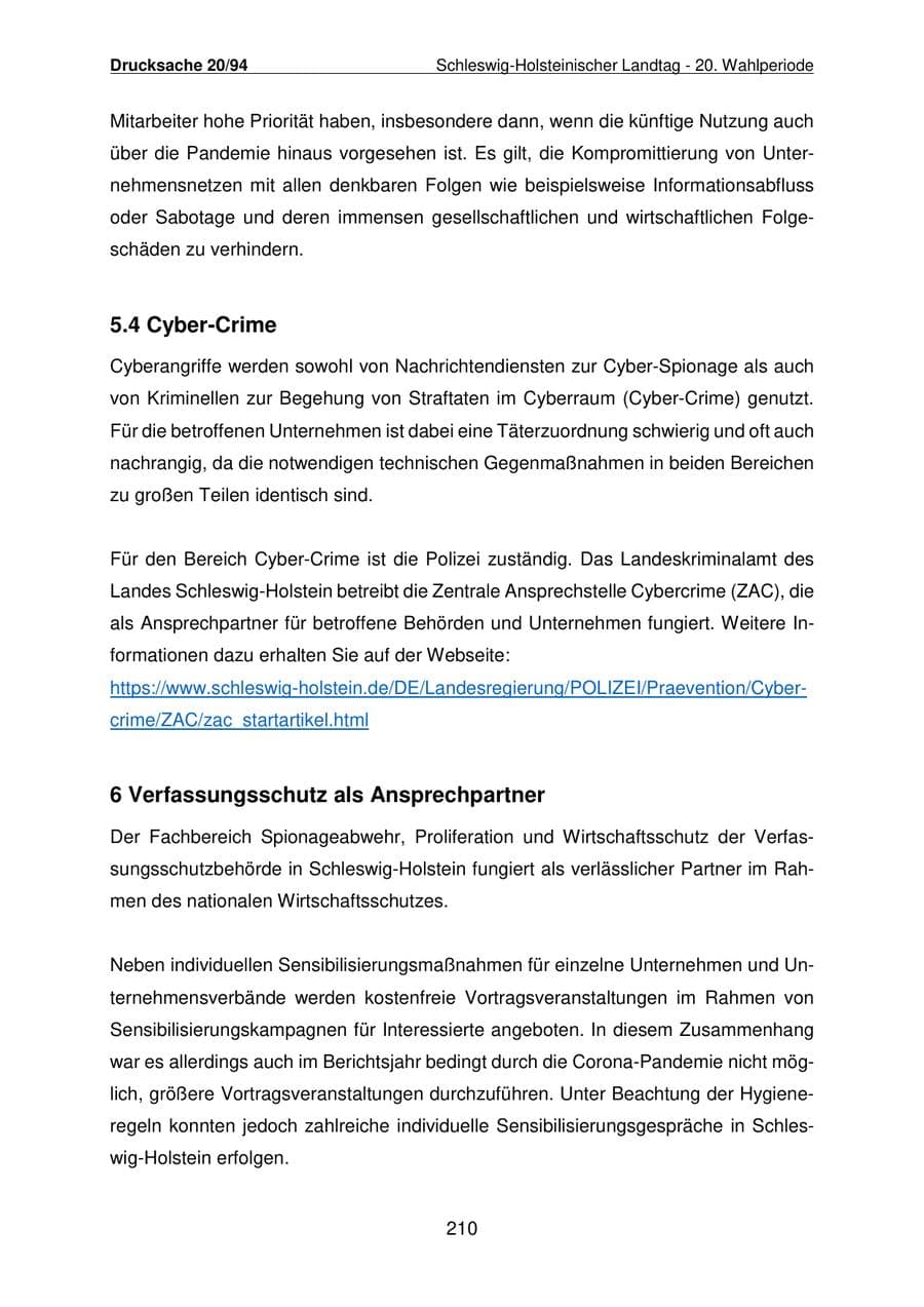 Seite 211 des Verfassungsschutzbericht 2021 Schleswig-Holstein