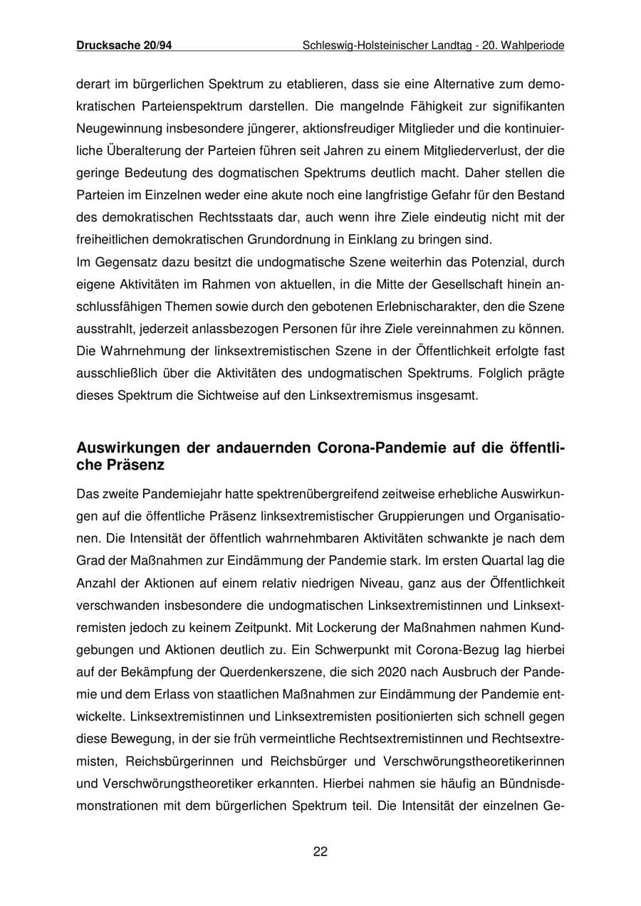 Seite 23 des Verfassungsschutzbericht 2021 Schleswig-Holstein