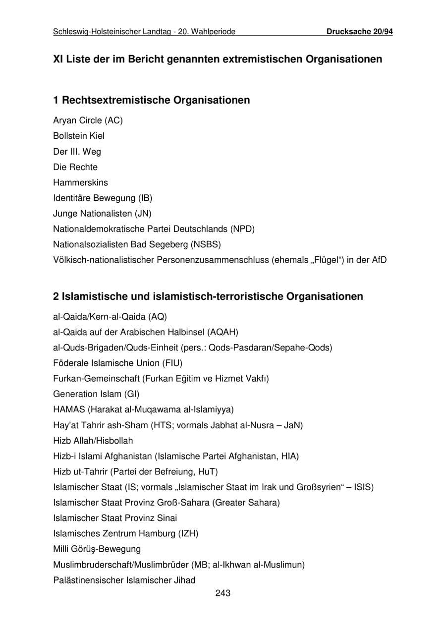 Seite 244 des Verfassungsschutzbericht 2021 Schleswig-Holstein