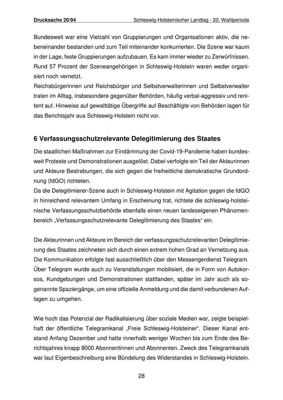 Seite 29 des Verfassungsschutzbericht 2021 Schleswig-Holstein