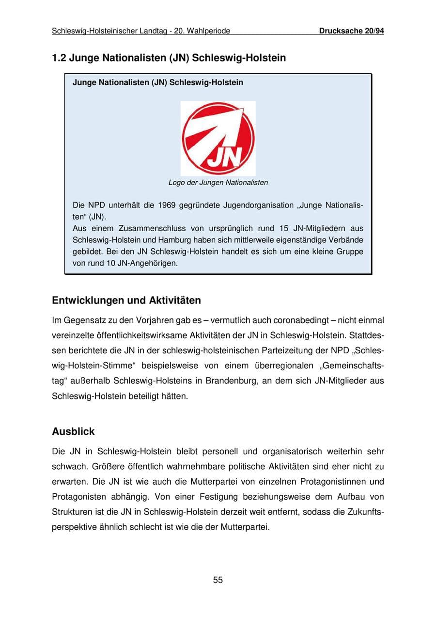 Seite 56 des Verfassungsschutzbericht 2021 Schleswig-Holstein