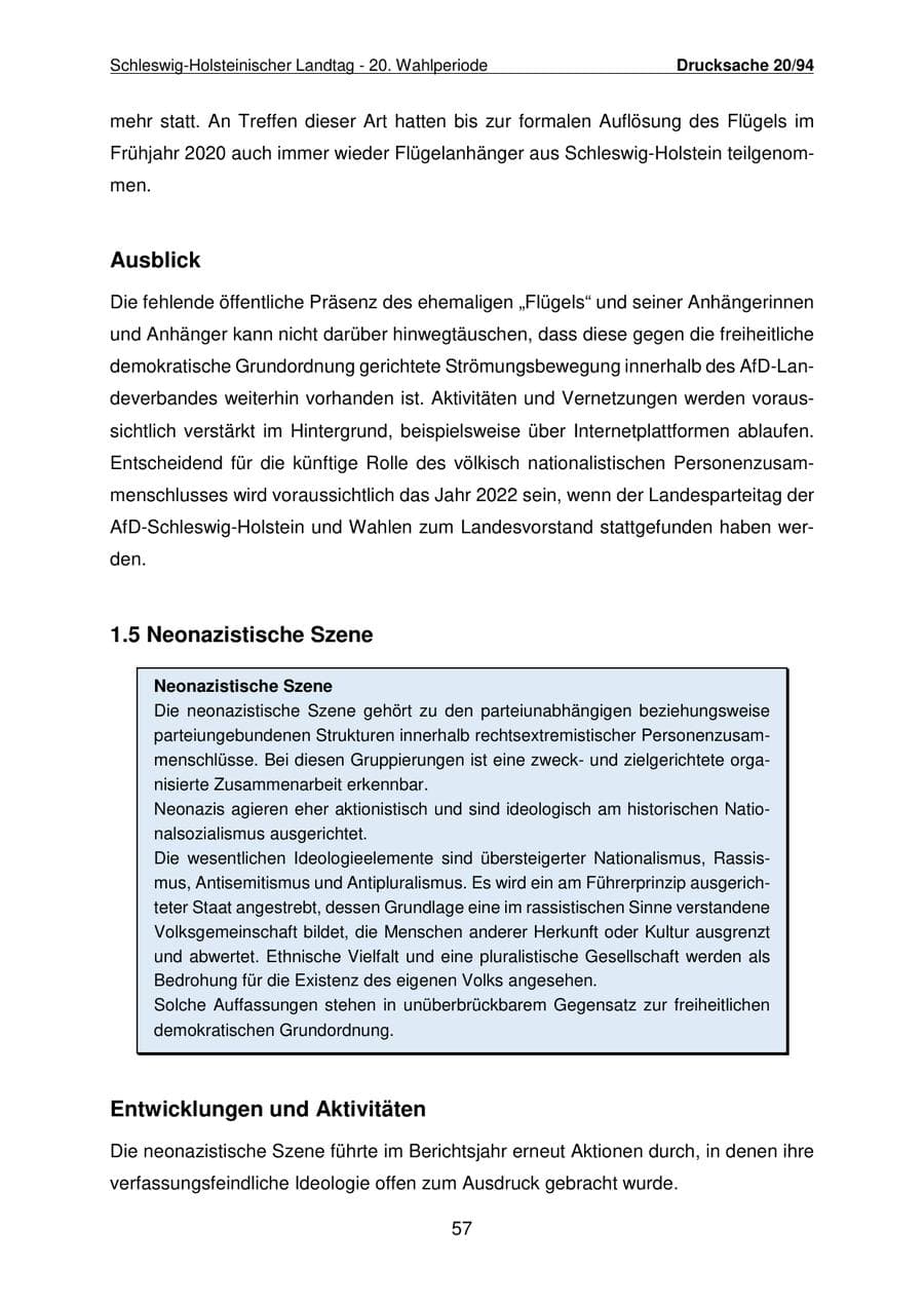 Seite 58 des Verfassungsschutzbericht 2021 Schleswig-Holstein