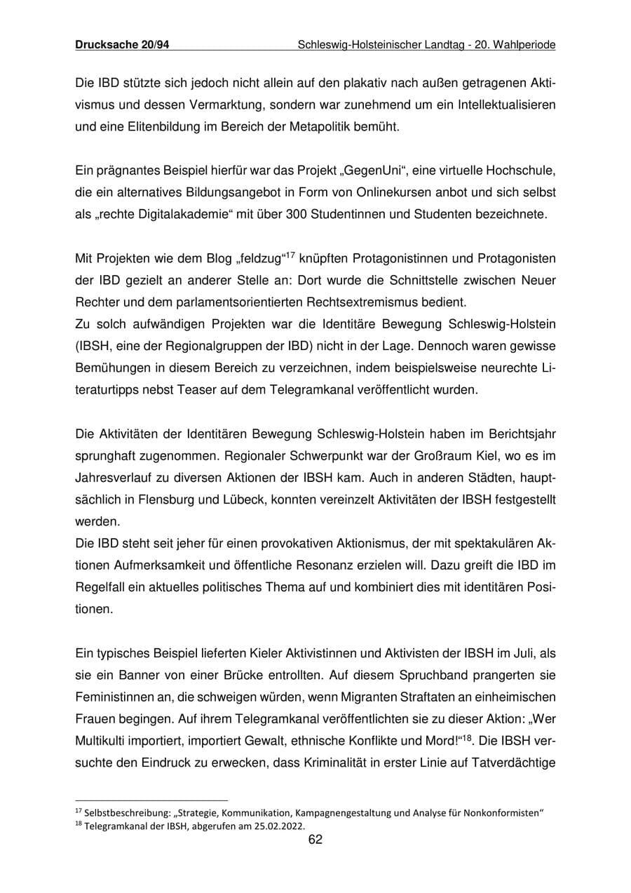 Seite 63 des Verfassungsschutzbericht 2021 Schleswig-Holstein