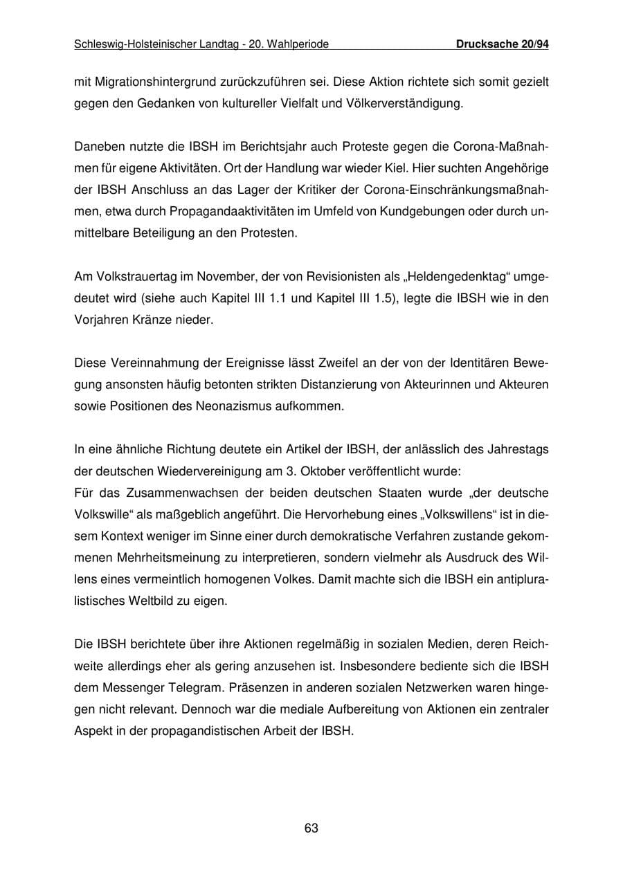 Seite 64 des Verfassungsschutzbericht 2021 Schleswig-Holstein