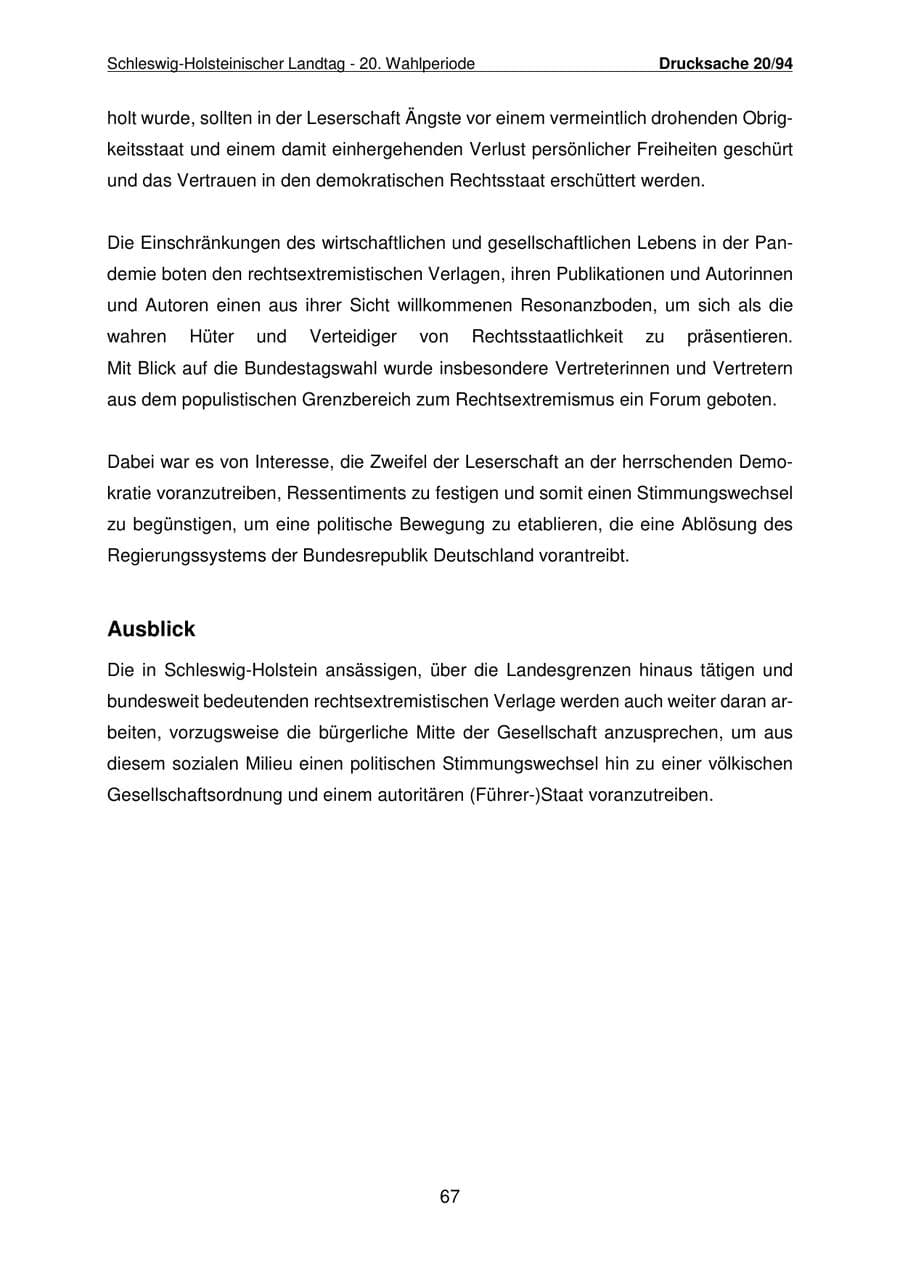 Seite 68 des Verfassungsschutzbericht 2021 Schleswig-Holstein