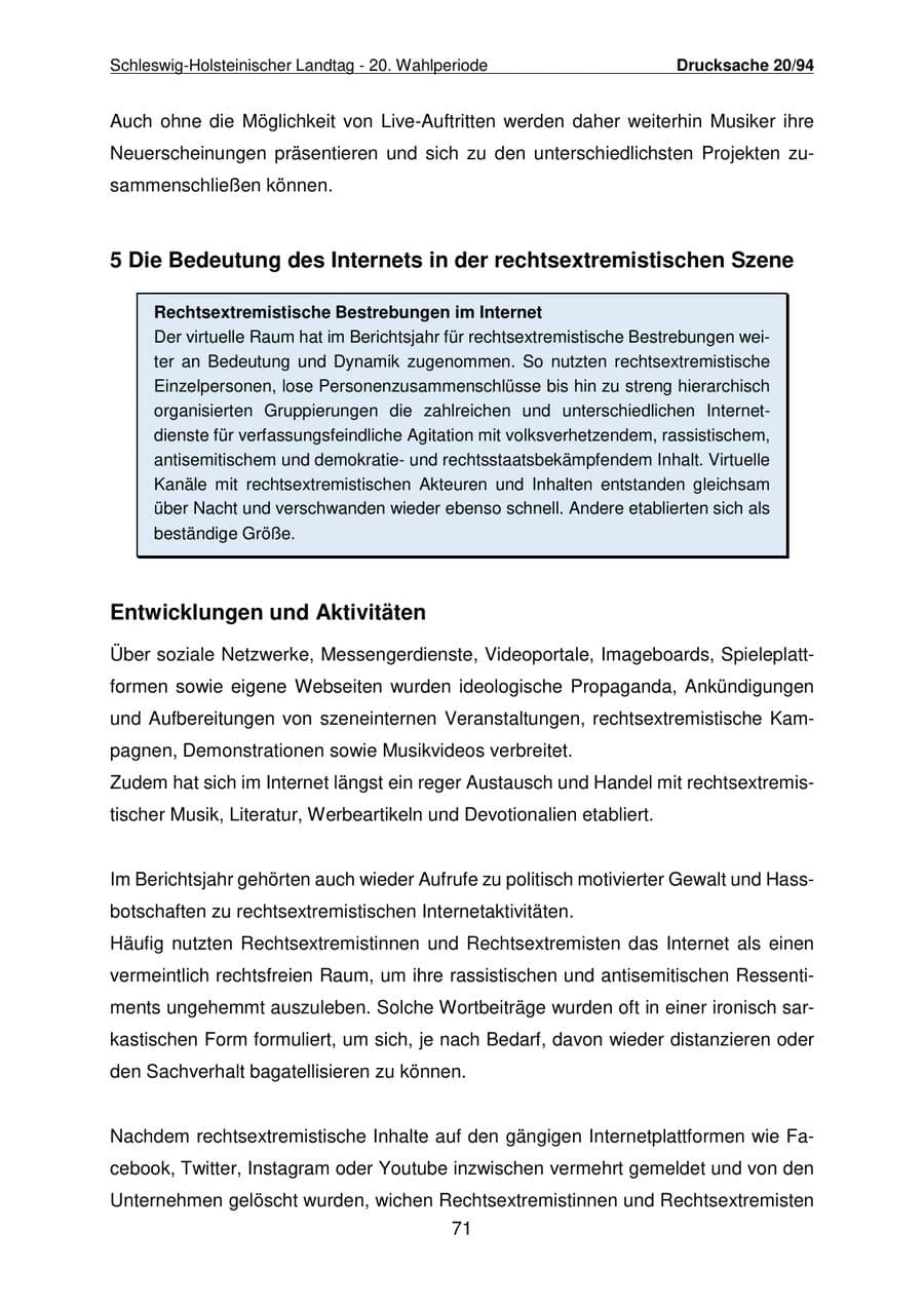 Seite 72 des Verfassungsschutzbericht 2021 Schleswig-Holstein