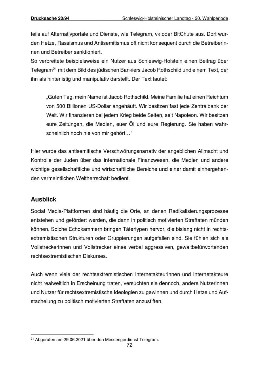 Seite 73 des Verfassungsschutzbericht 2021 Schleswig-Holstein