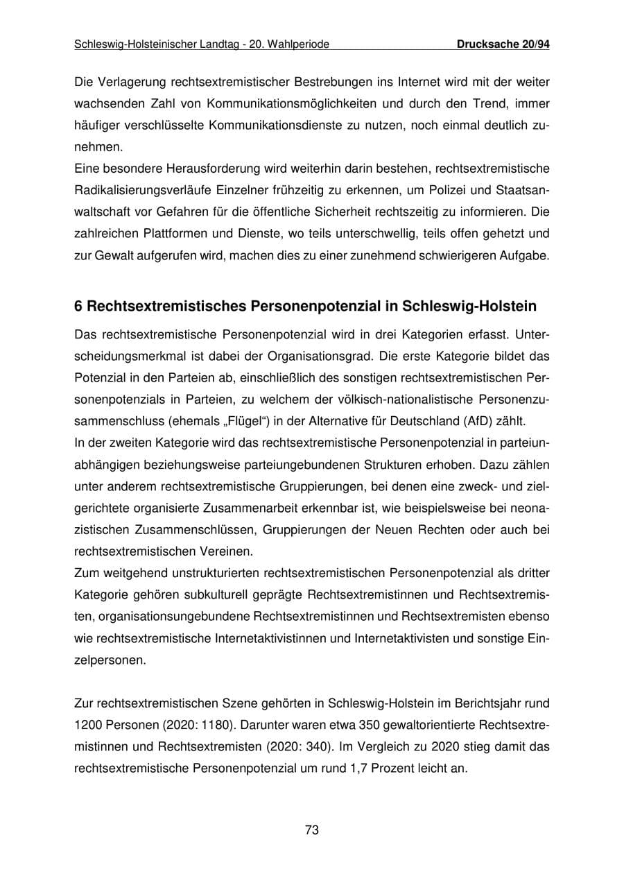 Seite 74 des Verfassungsschutzbericht 2021 Schleswig-Holstein