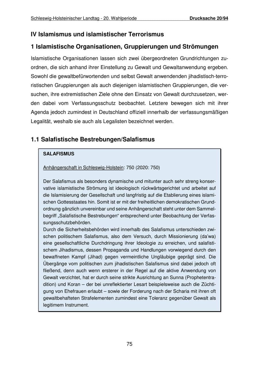 Seite 76 des Verfassungsschutzbericht 2021 Schleswig-Holstein