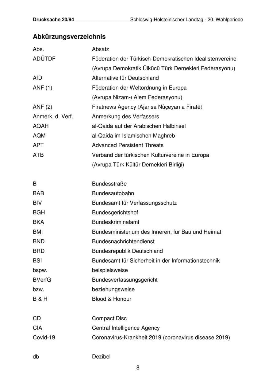 Seite 9 des Verfassungsschutzbericht 2021 Schleswig-Holstein
