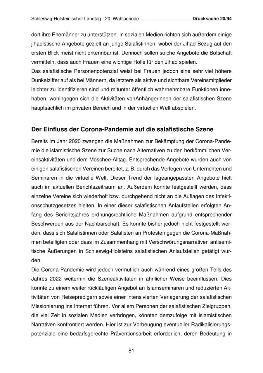 Seite 82 des Verfassungsschutzbericht 2021 Schleswig-Holstein