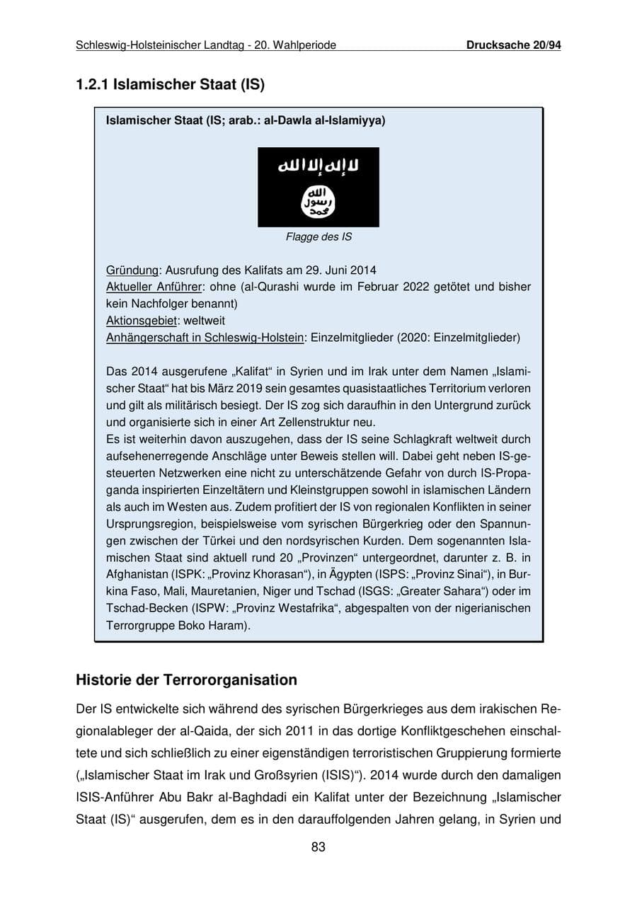Seite 84 des Verfassungsschutzbericht 2021 Schleswig-Holstein