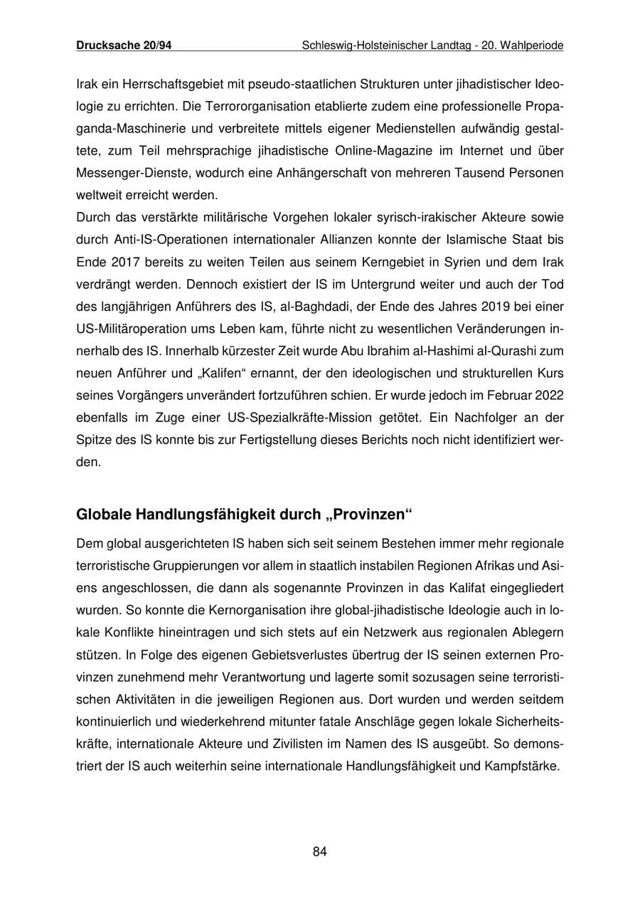 Seite 85 des Verfassungsschutzbericht 2021 Schleswig-Holstein