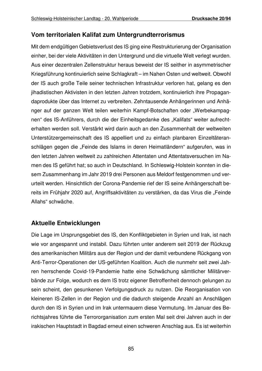 Seite 86 des Verfassungsschutzbericht 2021 Schleswig-Holstein