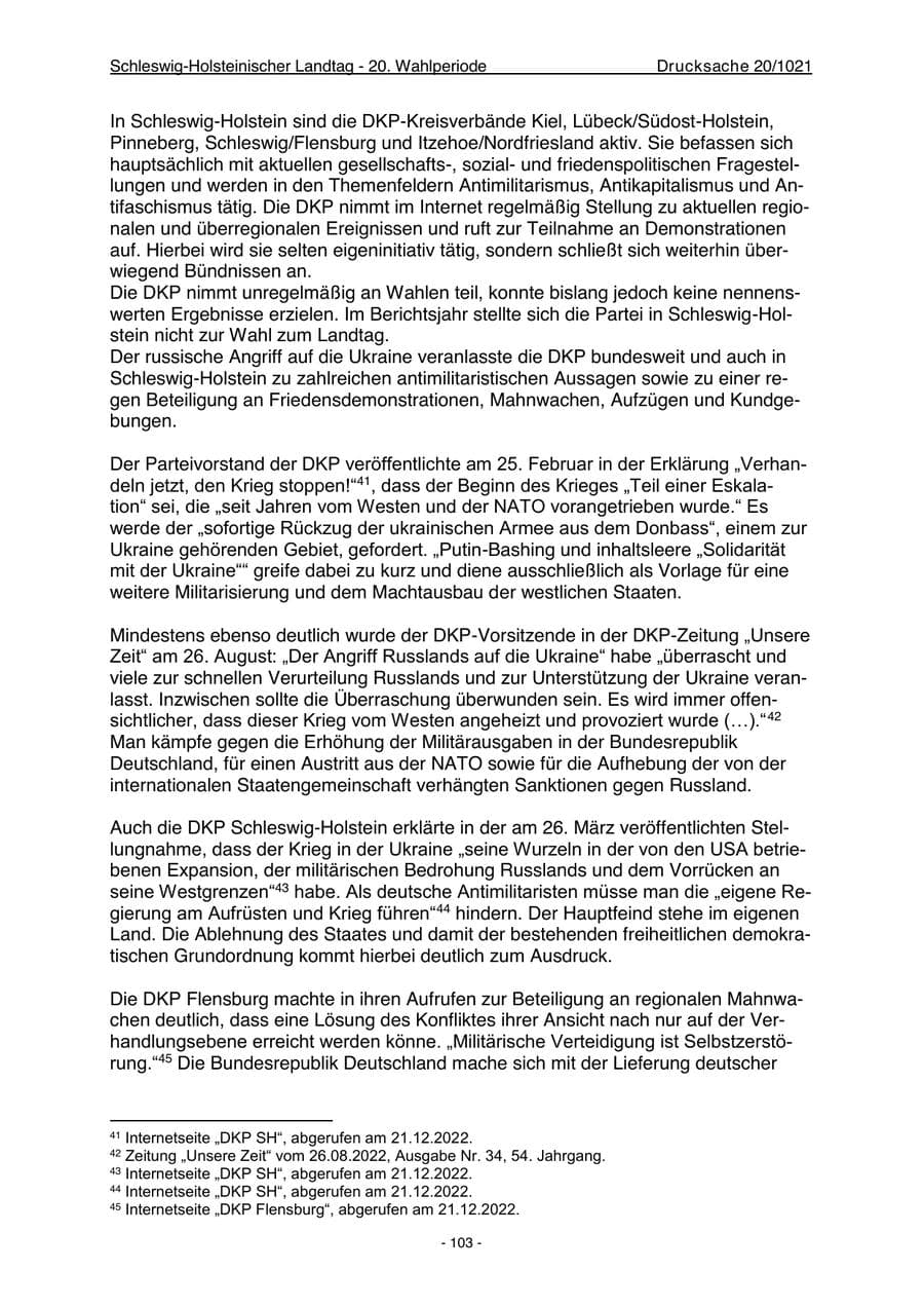 Seite 105 des Verfassungsschutzbericht 2022 Schleswig-Holstein