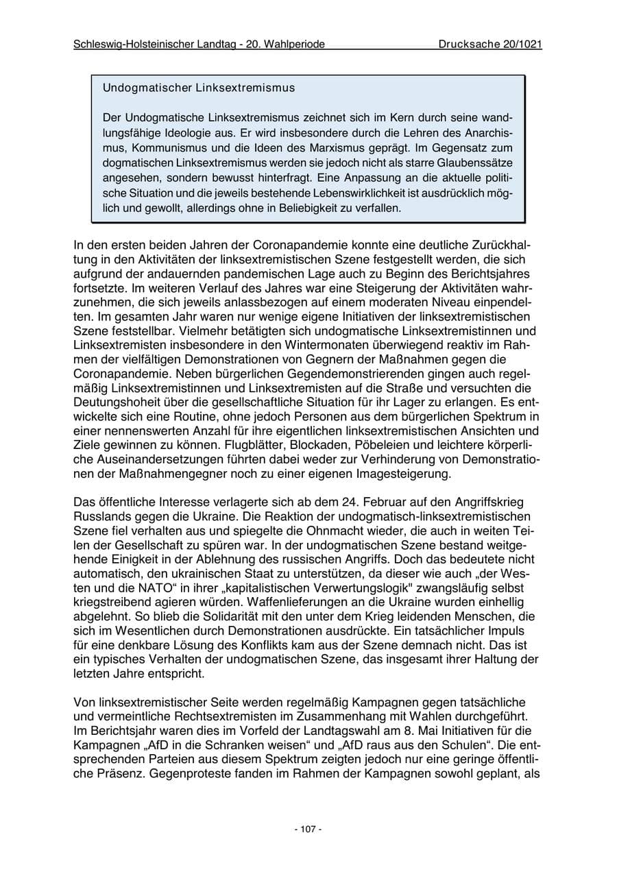 Seite 109 des Verfassungsschutzbericht 2022 Schleswig-Holstein